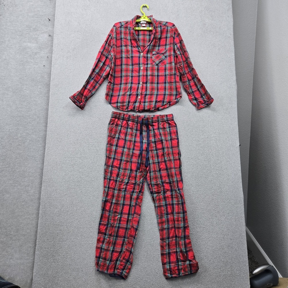 Victoria's Secret Women Sleepwear M Red Pajama Set Plaid Sweatpants Flannel